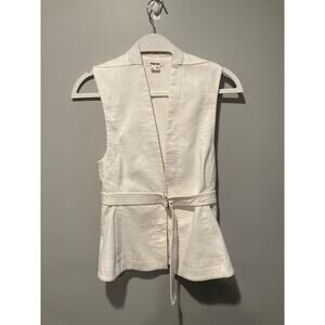 Helmut Lang Rippled Cotton Belted Lamb Leather Trim Vest Cream XS Spring Summer